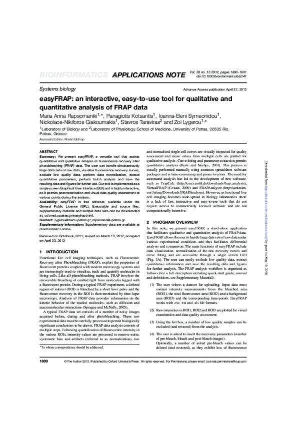 (PDF) easyFRAP: an interactive, easy-to-use tool for qualitative and ...