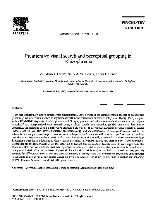 (PDF) Preattentive visual search and perceptual grouping in schizophrenia