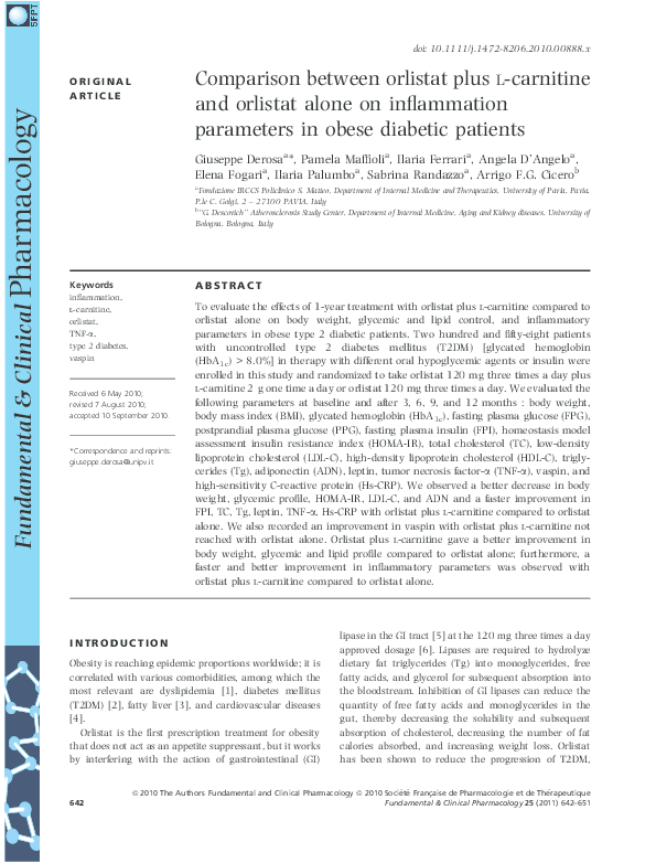 (PDF) Comparison between orlistat plus lcarnitine and orlistat alone