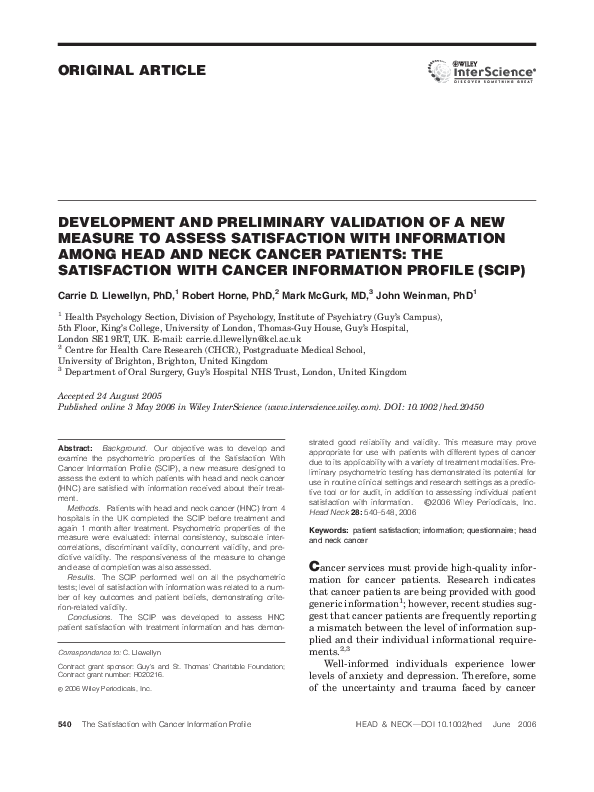 (PDF) Development and preliminary validation of a new measure to assess ...