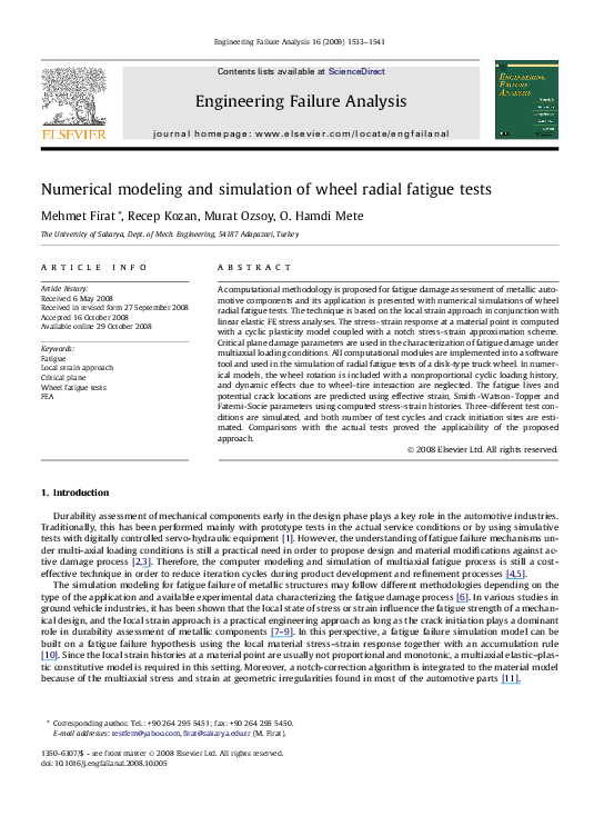 (PDF) Numerical modeling and simulation of wheel radial fatigue tests