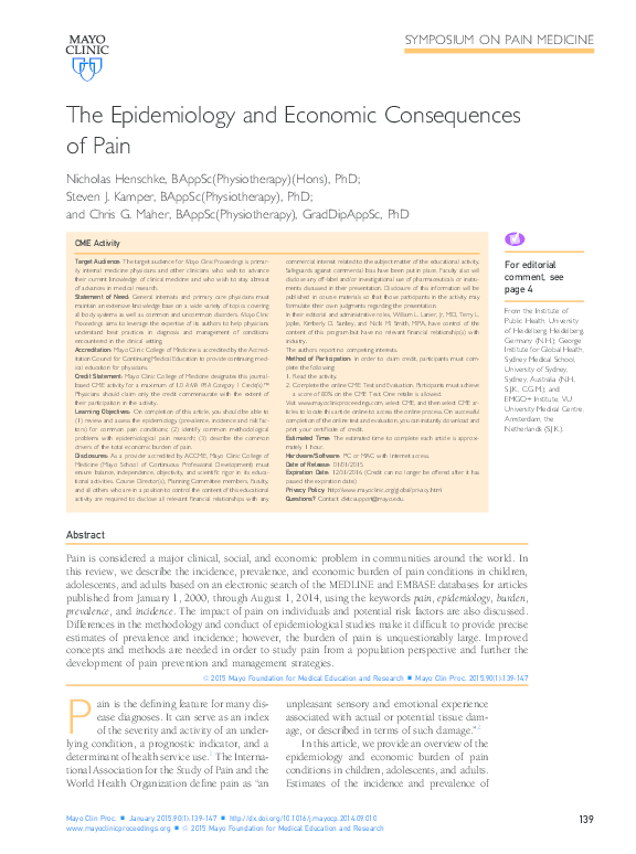 (PDF) The epidemiology and economic consequences of pain
