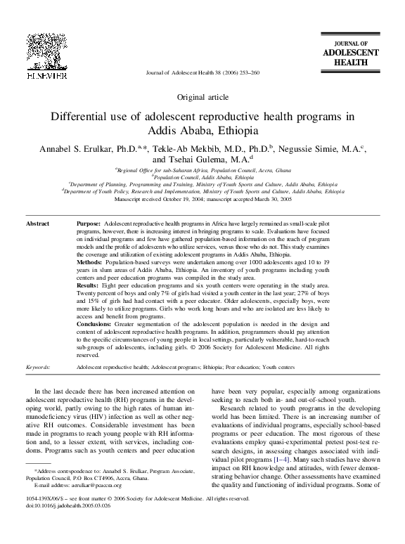 (PDF) Differential use of adolescent reproductive health programs in ...