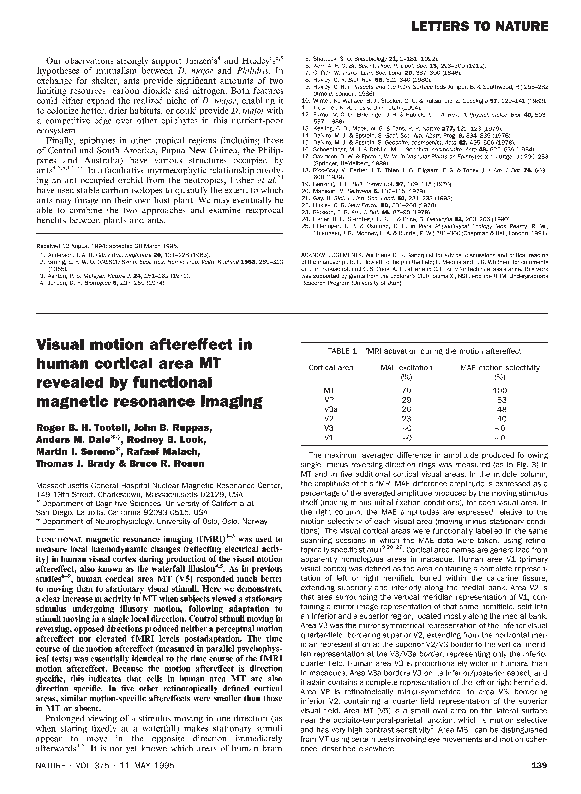 (PDF) Visual motion aftereffect in human cortical area MT revealed by ...