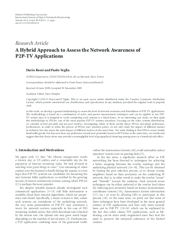 (PDF) A Hybrid Approach to Assess the Network Awareness of P2P-TV ...