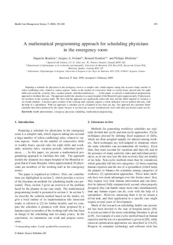 (PDF) A mathematical programming approach for scheduling physicians in ...