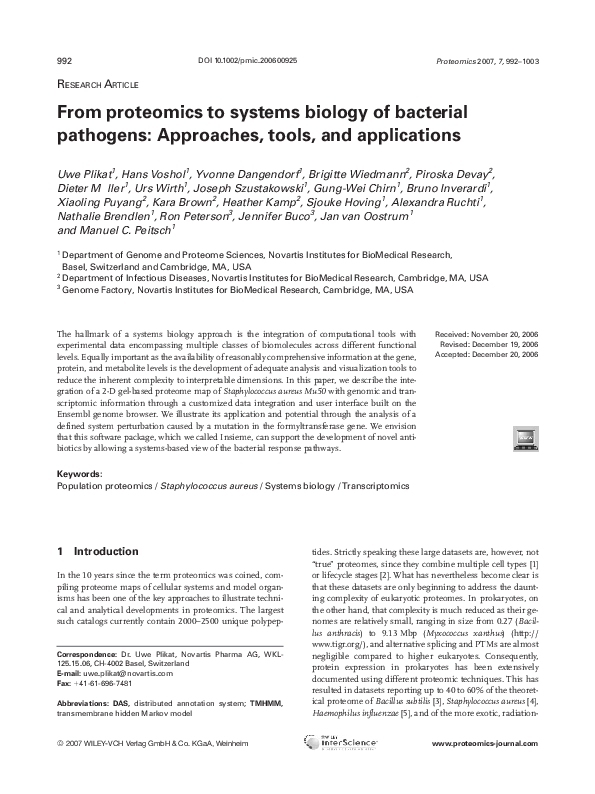 (PDF) From proteomics to systems biology of bacterial pathogens ...