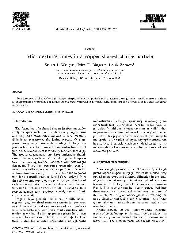 (PDF) Microtextural zones in a copper shaped charge particle