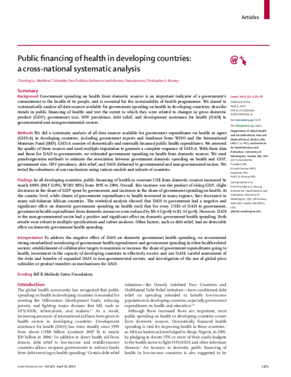(PDF) Public financing of health in developing countries a cross