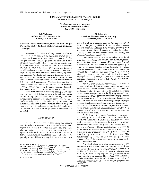 (PDF) Linear, lumped parameter transformer model reduction technique