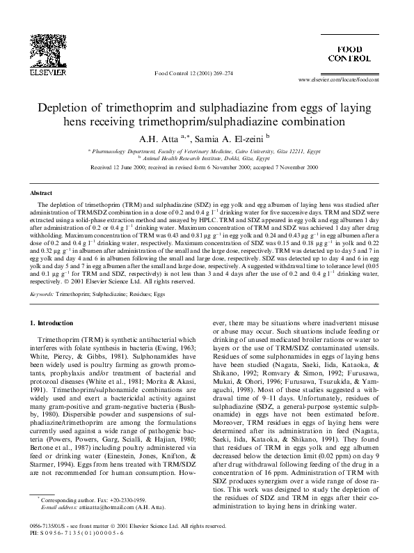 (PDF) Depletion of trimethoprim and sulphadiazine from eggs of laying