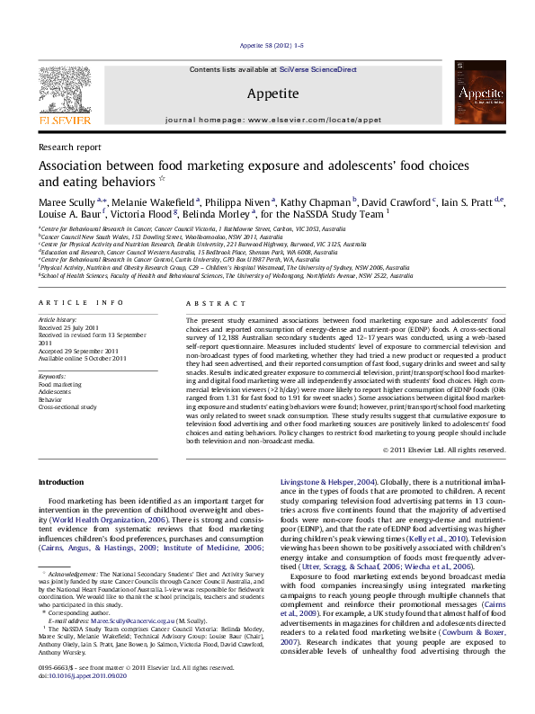 (PDF) Association between food marketing exposure and adolescents’ food ...