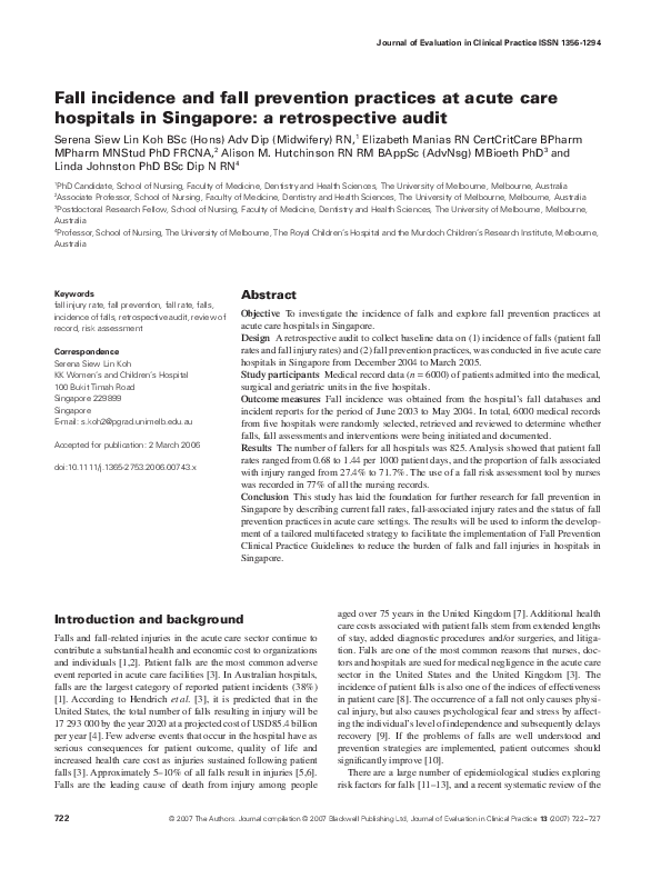 (PDF) Fall incidence and fall prevention practices at acute care