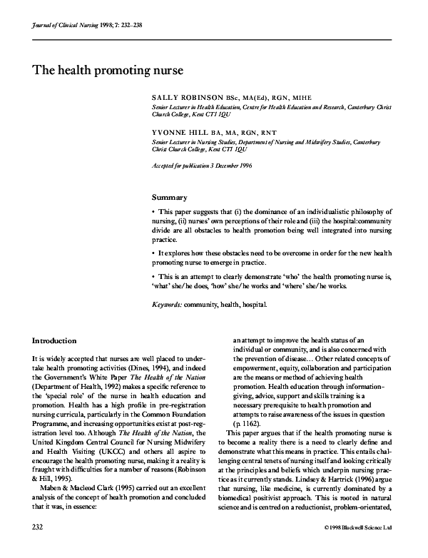 (PDF) The Health Promoting Nurse