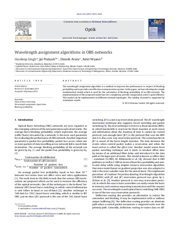 (PDF) Wavelength assignment algorithms in OBS networks