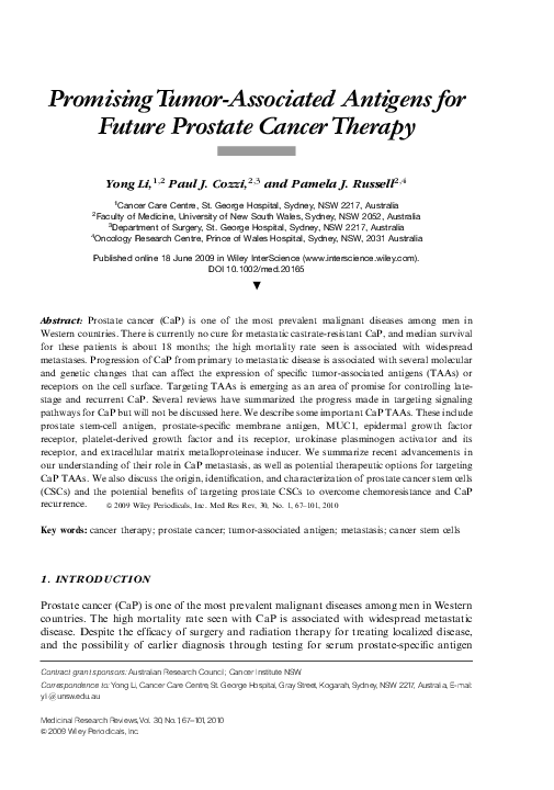 (PDF) Promising tumorassociated antigens for future prostate cancer