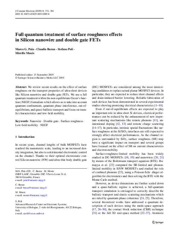 (PDF) Full quantum treatment of surface roughness effects in Silicon ...