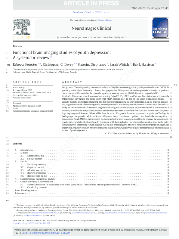 (PDF) Functional brain imaging studies of youth depression: A ...