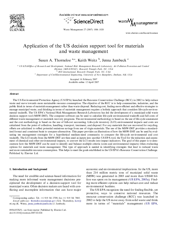 (PDF) Application of the US decision support tool for materials and ...