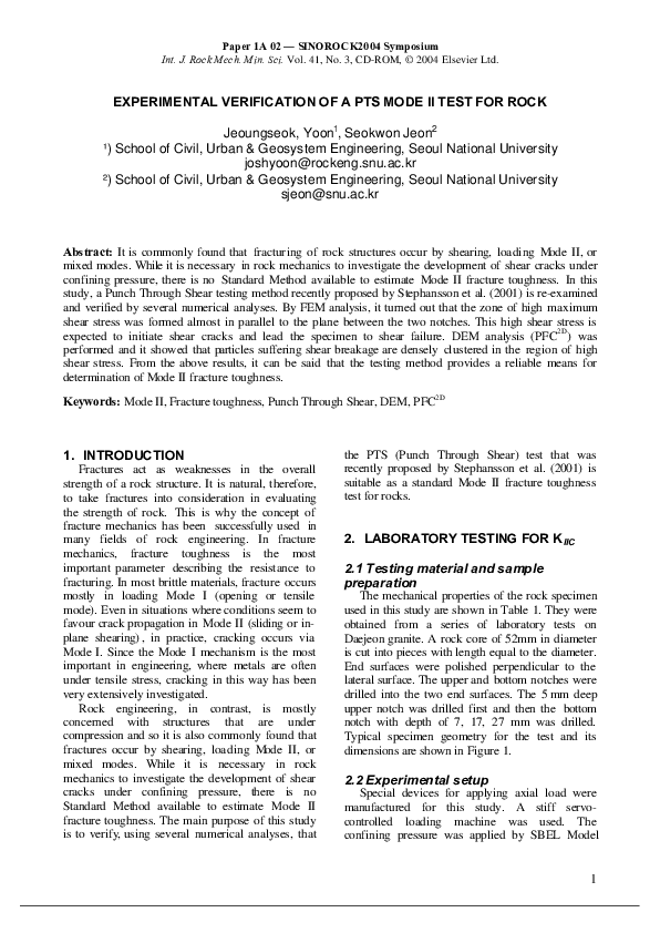 (PDF) Experimental verification of a pts mode II test for rock