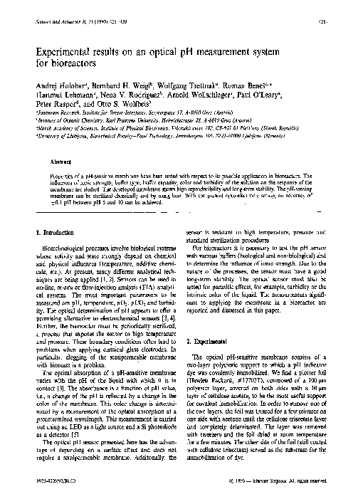 (PDF) Experimental results on an optical pH measurement system for bioreactors Nena Rodriguez