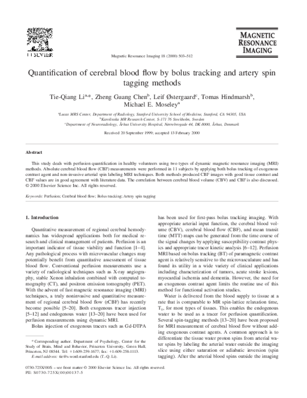 (PDF) Quantification of cerebral blood flow by bolus tracking and ...