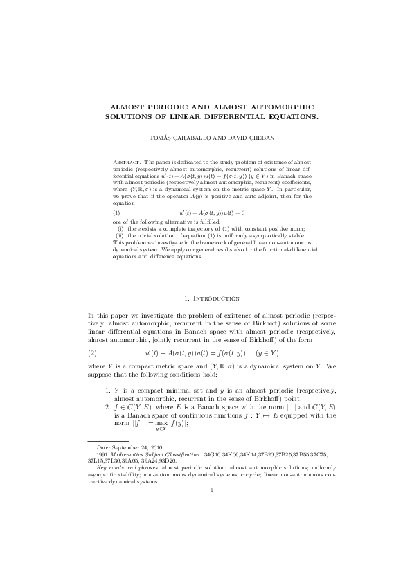 Almost Periodic Functions and Differential Equations