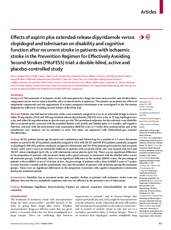 (PDF) Effects of aspirin plus extendedrelease dipyridamole versus