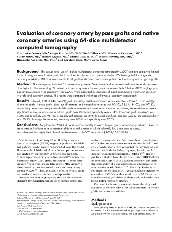 (PDF) Evaluation of coronary artery bypass grafts and native coronary ...