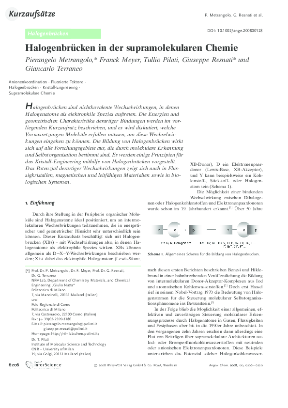 (PDF) Halogenbrücken in der supramolekularen Chemie