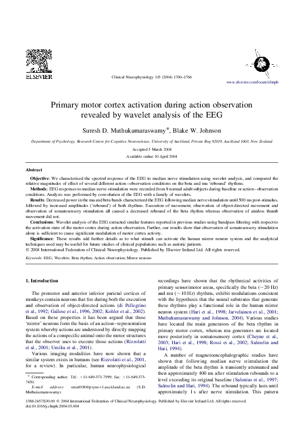 (PDF) Primary motor cortex activation during action observation ...