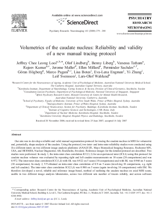 (PDF) Volumetrics of the caudate nucleus: Reliability and validity of a ...