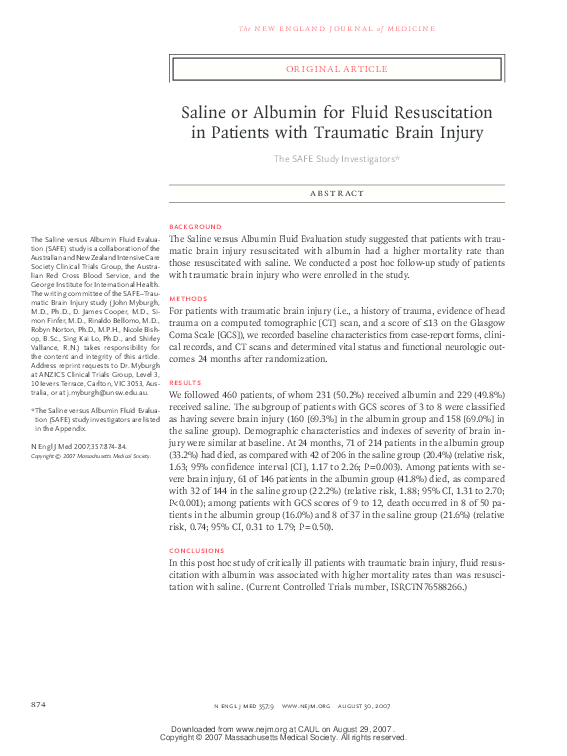 (PDF) Saline or albumin for fluid resuscitation in patients with ...