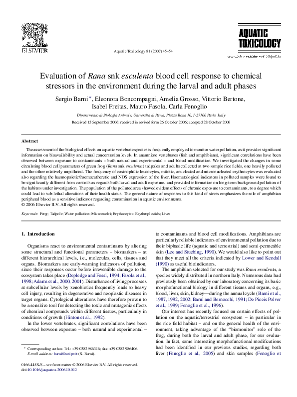 (PDF) Evaluation of Rana snk esculenta blood cell response to chemical ...