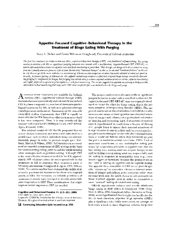 (PDF) Appetite-focused cognitive-behavioral therapy for binge eating
