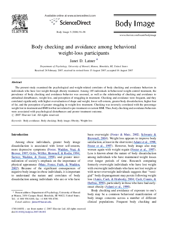 (PDF) Body checking and avoidance among behavioral weight-loss participants