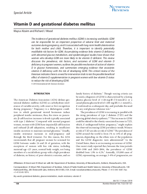 (PDF) Vitamin D and gestational diabetes mellitus Heather Burris