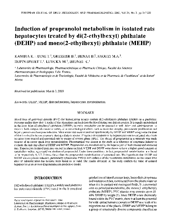 (PDF) Induction of propranolol metabolism in isolated rats hepatocytes ...