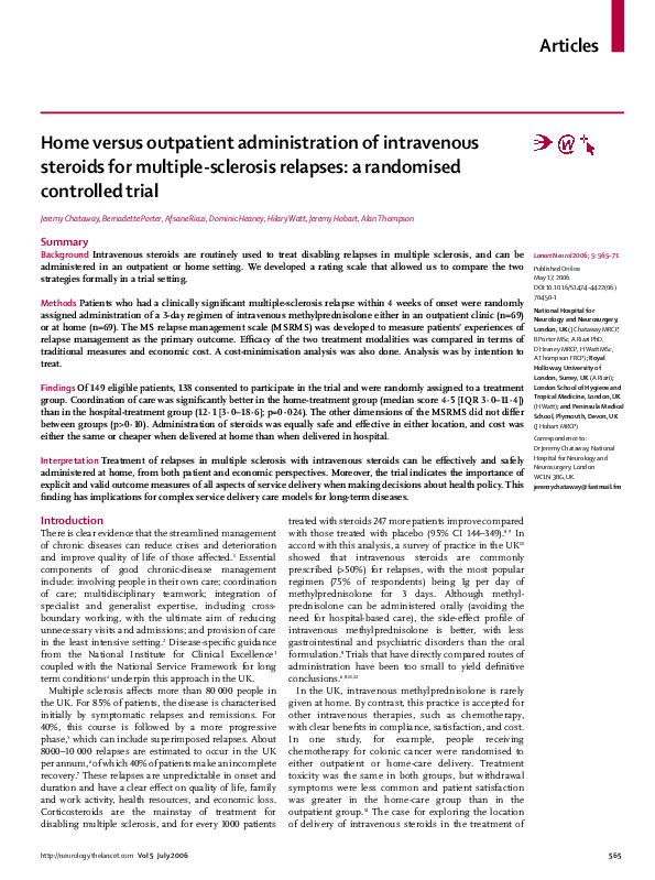 (PDF) Home versus outpatient administration of intravenous steroids for multiplesclerosis