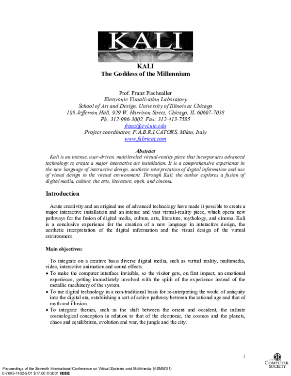 (PDF) Kali: the Goddess of the millennium [interactive art installation]