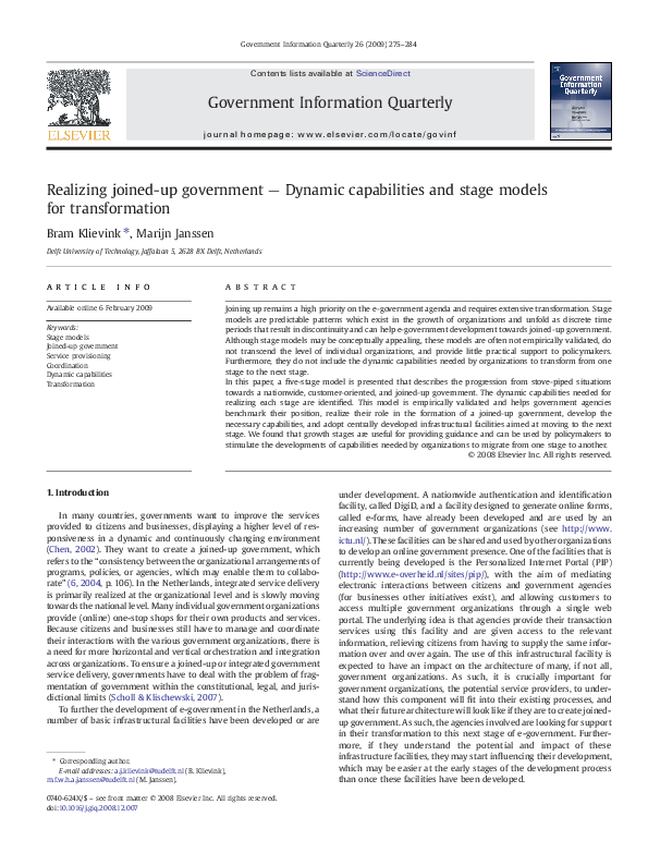 (PDF) Realizing joined-up government — Dynamic capabilities and stage ...