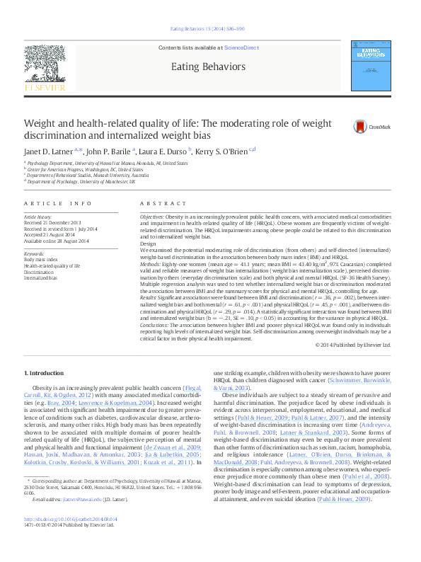 (PDF) Weight and health-related quality of life: The moderating role of ...
