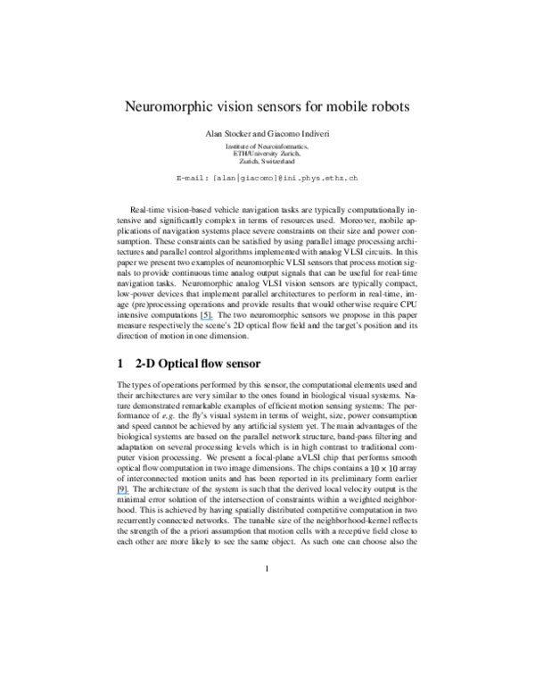 (PDF) Neuromorphic vision sensors for mobile robots Indiveri