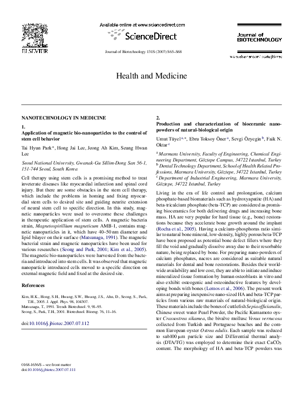(PDF) Application of magnetic bio-nanoparticles to the control of stem ...