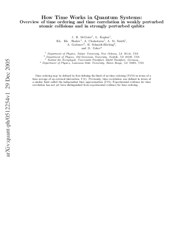 (PDF) How Time Works in Quantum Systems: Overview of time ordering and ...