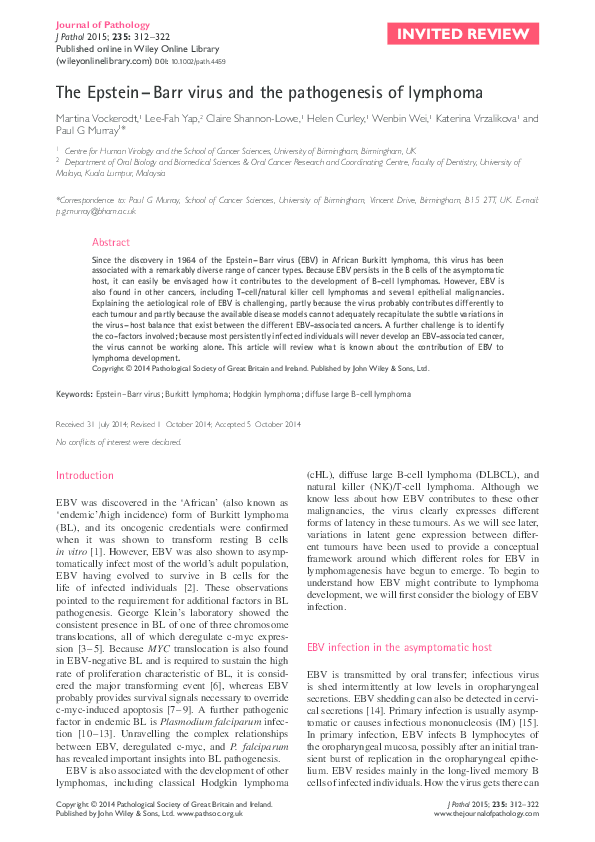 (PDF) The Epstein-Barr virus and the pathogenesis of lymphoma