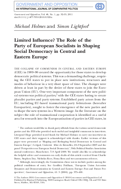 (PDF) Limited Influence? The Role of the Party of European Socialists ...