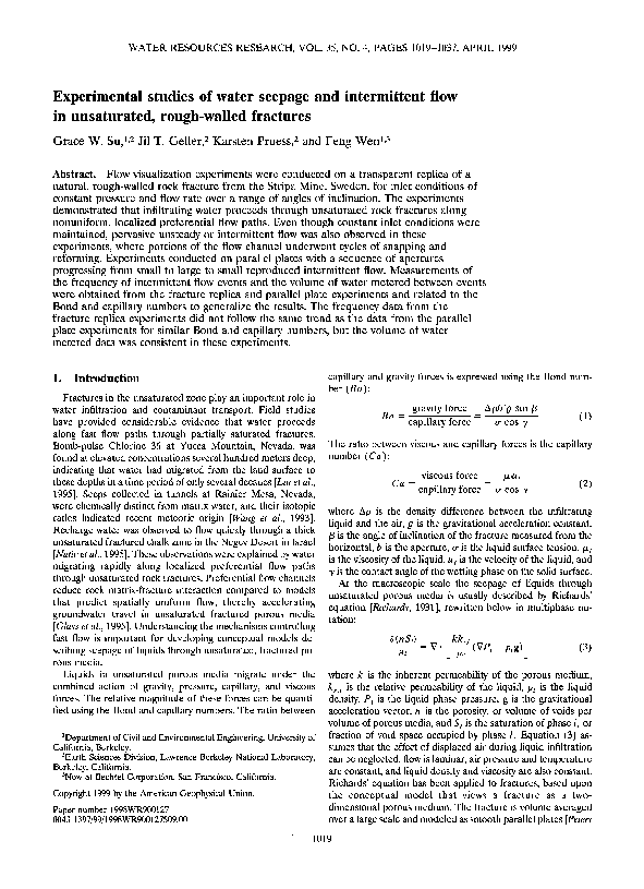 (PDF) Experimental Studies of Water Seepage and Intermittent Flow In ...