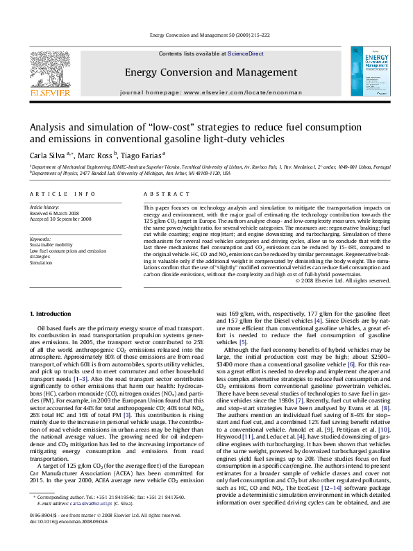 (PDF) Analysis and simulation of “low-cost” strategies to reduce fuel ...