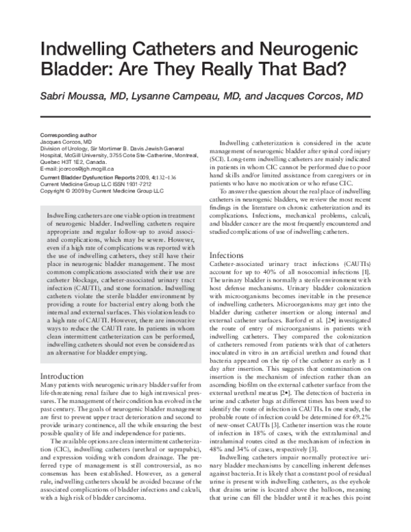 (PDF) Indwelling catheters and neurogenic bladder Are they really that